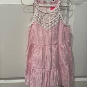 Pink Sleeveless Dress with White Trim